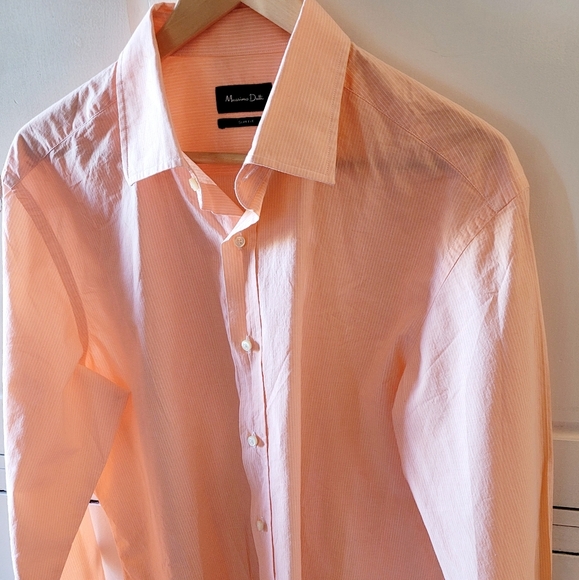 Mossimo Dutti Fine Pin Orange and White  Stripe Men's Button Up Shirt Slim Fit - Picture 3 of 6